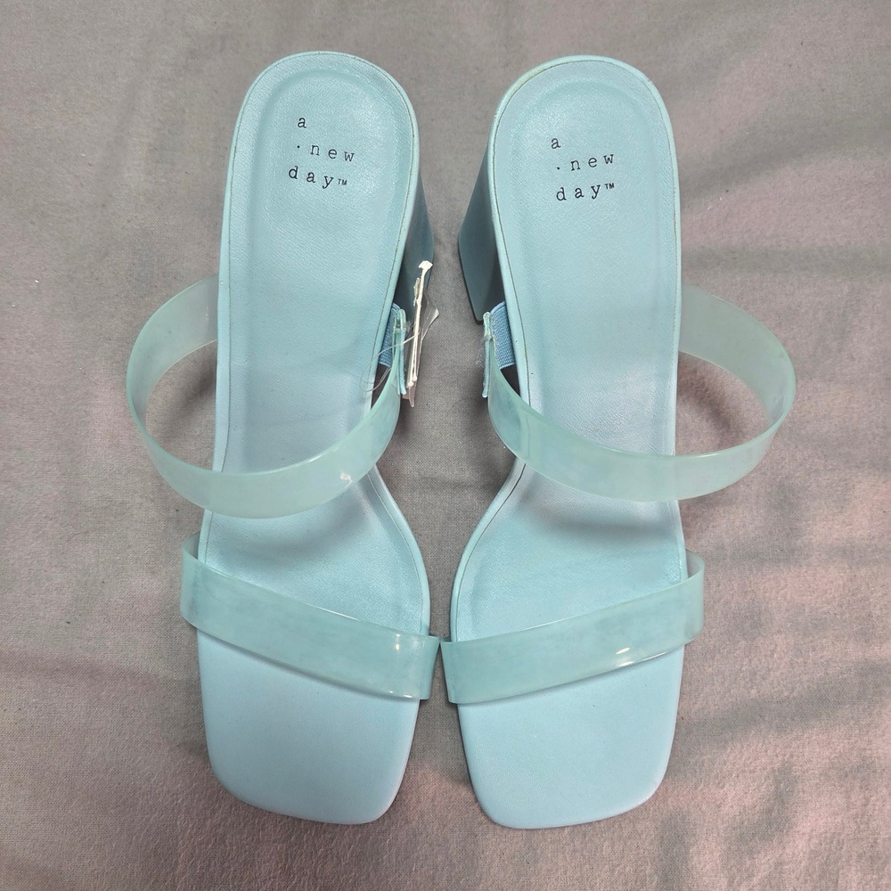 A New Day Deanna Heeled Sandals Light Blue Clear Straps Block Heel Y2K 11 - Picture 10 of 11